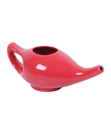 Leak Proof Durable Porcelain Ceramic Neti Pot Hold 230 Ml Water Comfortable Grip | Microwave and Dishwasher Safe eco Friendly Natural Treatment for Sinus and Congestion - Red