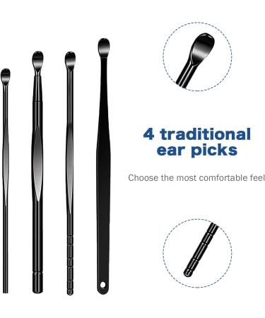 Innovative Spring Ear Pick Earwax Removal Kit - 8PCS Matte Black Cleansing Tool Set with Brush and Storage Box - Buy Online on GoSupps.com