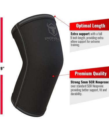 High Performance 5mm Elbow Sleeves (1 Pair) for Weightlifting & Powerlifting - Compression Support for Men and Women - Large Black/Black - Buy Online on GoSupps.com