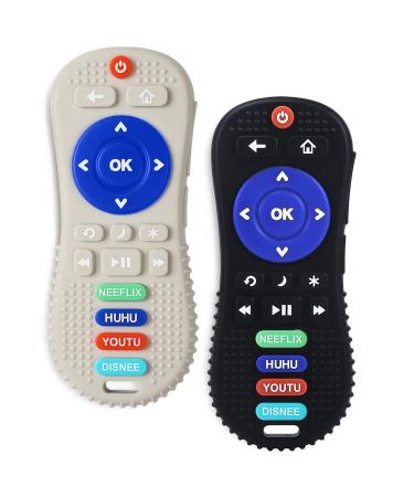 2 Packs Baby Teething Toy Silicone TV Remote Teethers for Babies 6-18 Months Remote Control Shape Molar Teether Chew Toy Set for Sucking Needs (TV Remote)