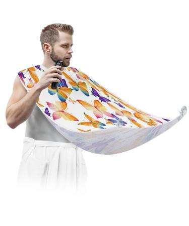 Beard Bib Apron Beard Bib Hair Catcher for Men Shaving and Trimming Non-Stick Waterproof Beard Cape Grooming Cloth Cute Butterflies Painting