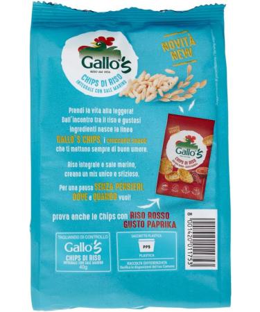  Italian Gourmet E.R. Riso Gallo Chips with Whole Grain Rice and Sea Salt snack with brown rice and sea salt 40g bag + Italian Gourmet Polpa di Pomodoro 400g box - Buy Online on GoSupps.com