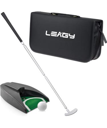 LEAGY Portable Golf Putter Travel Practice Putting Set with Case Indoor Outdoor Yard, Golfer Kids Toy Indoor Golf Games Set, Ball Return System Zink Alloy Putter Best Gift Executive Office Putter Set