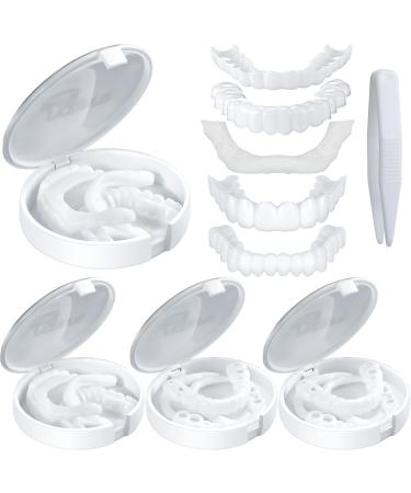 4 Set Fake Teeth Veneers Teeth Temporary Denture Snap in Teeth Confidence Smile Dentures Veneers Fake with 4 Pieces Mini Tweezers for Men and Women Bad Teeth Whitening Alternative