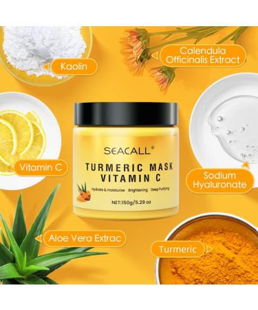 Turmeric Vitamin C Facial Mask with Aloe Vera & Vitamin E - Deep Cleanse Brighten & Moisturize (5.29 oz) | International Shipping - Buy Online on GoSupps.com