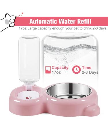 Azwraith Double Dog Cat Bowls Set with Automatic Water Dispenser - Pink - Buy Online on GoSupps.com