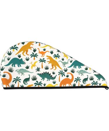 Dinosaurs & Tropical Leaves Microfiber Hair Towel | Super Absorbent Wrap for Long Curly Hair | Coral Velvet Quick Dry Cap for Women - Buy Online on GoSupps.com
