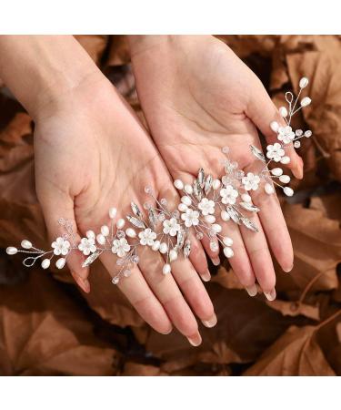 Unicra Flower Bride Wedding Hair Vine Silver Crystal Hair Accessories Pearl Bridal Headpiece for Women and Bridesmaid - Buy Online on GoSupps.com