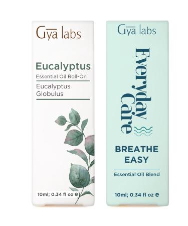 Eucalyptus & Breathe Roll On Set - Essential Oils Aromatherapy Roll On with Essential Oil Set - 2x0.34 fl oz - Gya Labs