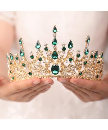 JWICOS Baroque Emerald Green Tiara Crown for Women Rhinestone Wedding Crowns and Tiara Crystal Princess Crown Tiara for Prom Pageant Birthday Party Valentines Costume (Emerald Green)