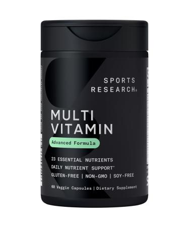 Sports Research Multivitamin Advanced Formula - 23 Essential Vitamins & Minerals with CoQ10 & Iodine - Daily Nutrient Support*- Non-GMO Tested & Gluten-Free -60 Veggie Capsules