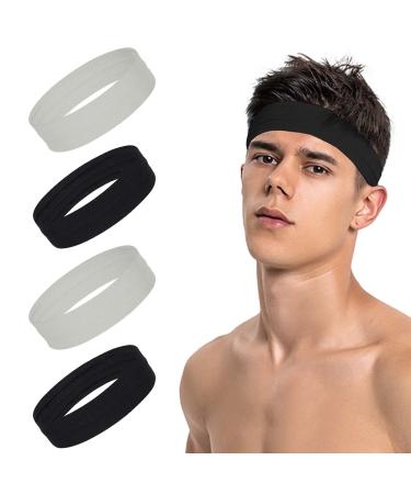 Men sports headband no-slip headband women yoga headband cycling jogging fitness moisture intake and welding headband 2 black+2 gray