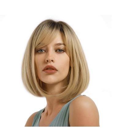 Morica Ombre Blonde Wig with Bangs - 14 Short Synthetic Bob for Women | Heat-Resistant, Perfect for Daily Wear & Parties - Buy Online on GoSupps.com