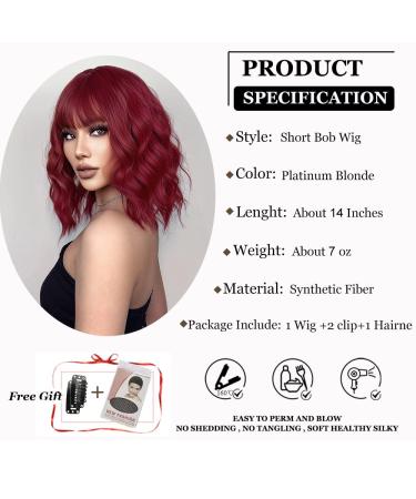 Esmee Short Wave Red Bob Wig - 14 Burgundy Curly Wavy Synthetic Cosplay Wig for Women - Buy Online on GoSupps.com