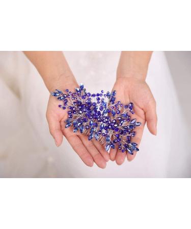 Deniferymakeup Bridal Hair Comb Sparkly Crystal Wedding Comb Colorful Crown Big Bridal Headpiece Wedding Hair Accessories for Brides (Blue) - Buy Online on GoSupps.com