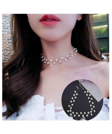 Boho Pearl Choker Necklace | Silver Beaded Jewelry for Women & Girls | Minimalist Collarbone Design - Buy Online on GoSupps.com