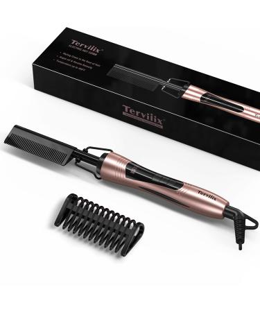 Electric Hot Comb by Terviiix, Pressing Combs for Black Hair, Wigs & Beard, Anti-Scald Straightening Comb with Keratin & Argan Oil Infused Teeth, Temperatures Adjustable, 60 Min Auto Shut Off Rose Gold