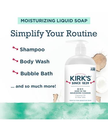 Kirk's 3-in-1 Head to Toe Nourishing Liquid Cleanser - for Men Women & Children - Premium Coconut Oil & Aloe Vera - Non GMO & Vegan - Mint and Eucalyptus - 32 Fl Oz. 2 pack Mint & Eucalyptus 32 Fl Oz (Pack of 2) - Buy Online on GoSupps.com