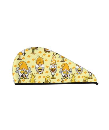 Hair Towel Wrap Hair Drying Towel with Button Towel Turban Head Towel to Dry Hair Quickly (Garden Honeybee Gnomes)