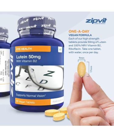 Lutein 50mg Eye Supplement with Vitamin B2 - 60 Vegan Tablets | High Strength for Normal Vision & Blue Light Protection - Buy Online on GoSupps.com
