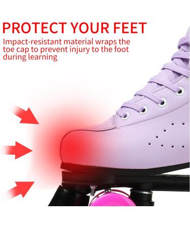 PU Leather High-top Roller Skates - Shiny Purple Flash - Size 38 for Unisex Kids and Adults - Buy Online on GoSupps.com