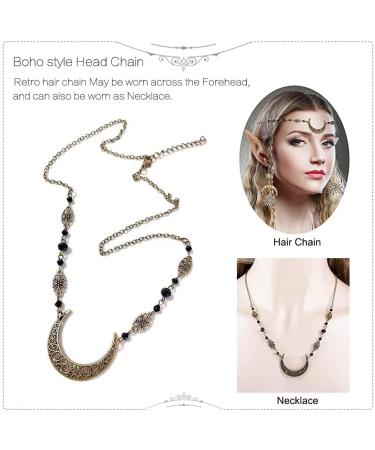 Azwood Boho Head Chain Gold Bridal Headpiece Black Pearl Headband Elves Headpiece Moon Chain Hair Chain Jewelry Festival Hair Accessories for Women and Girls - Buy Online on GoSupps.com
