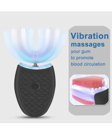 Ultrasonic Electric Toothbrush for Adults - Hands-Free Rechargeable U-Shaped Whole Mouth Cleaner, 360 Whitening, IPX7 Waterproof - Black - Buy Online on GoSupps.com
