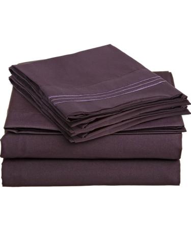 Clara Clark VEND-US-CC-MSilk2-K-EGG Bed Sheet Set King Purple Eggplant