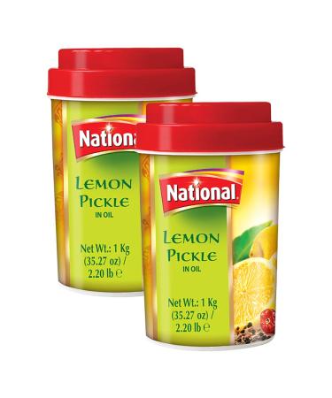 National Foods Lemon Pickle 35.27 oz (1000g) Sour & Spicy Traditional South Asian Relish | Zesty & Tangy Lemon Achaar | Plastic Jar | Pack of 2 Lemon (1000g) 1 kg (Pack of 2)