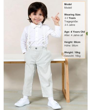 Mint Green Baby Boy Gentleman Wedding Suit Set 12-18 Months - 4pcs Long Sleeve Shirts, Trousers, Suspenders, Bowtie in White - Buy Online on GoSupps.com