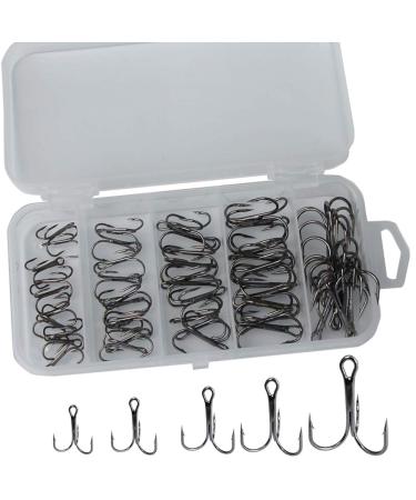 Drasry Fishing Treble Hooks Set for Saltwater Freshwater Size 1/0 to 16 High Carbon Steel Different Fish Hook 50pcs/Box Black #6 to #1/0 Large