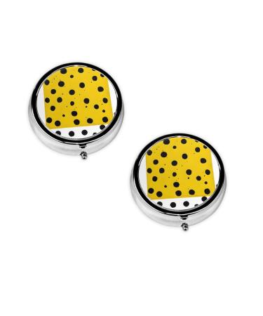 (Mustard Yellow and Black) Round Pill Box 3 Compartment Pill Box Mini Decorative Pocket Purse Portable Travel Medicine Tablet Vitamin Holder Organizer Pill Case