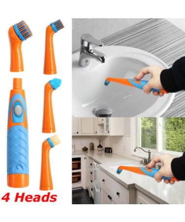 Household Sonic Electric Cleaning Brush Power Scrubber with All Purpose 4 Brush Head Dirt Oil Dust Cleaner (Orange) - Buy Online on GoSupps.com