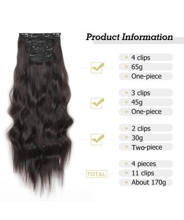 Yddm 20-Inch Dark Brown Wavy Clip-In Hair Extensions Full Head Realistic Look Affordable Synthetic Clips for Women 4PCS - Buy Online on GoSupps.com