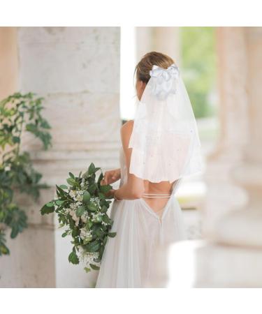 NICENEEDED Wedding Lace Hair Bows Tulle Hair Ribbons with Bow and Pearl Design White Hair Alligator with Metal Clip for Wedding Prom Party Bachelorette Party Bridal Shower - Buy Online on GoSupps.com