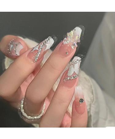 Temperament manicure sweet and cool milky white gradient butterfly nail patch fake nails wearing nail products detachable handmade.(M) - Buy Online on GoSupps.com
