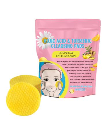 KARLOR Turmeric Cleansing Pad Face 40 Pieces Kojic Acid Cleansing Pad Face Cleansing Turmeric Kojic Acid Cleansing Pads Fades Acne Refines Pores Suitable for Oily Skin Acne Skin