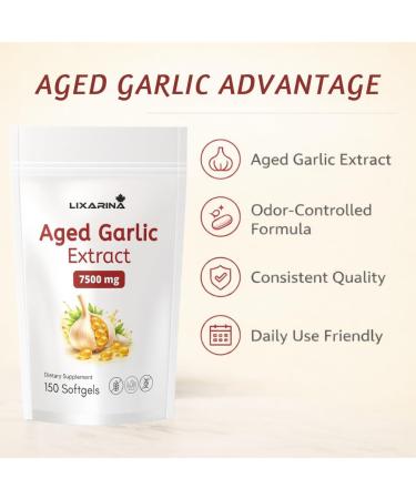 LIXARINA Aged Garlic Extract - 7500mg Odorless | Organic Garlic Extract Capsules | Softgels Supplement | AgedGarlic Supplement for Men & Women | 300 Softgels - Buy Online on GoSupps.com