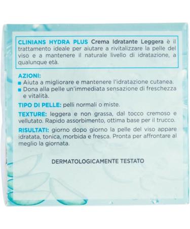 CLINIANS Hydra Plus Light Face Moisturizer Dermatologically Tested Made in Italy 50 ml - Buy Online on GoSupps.com