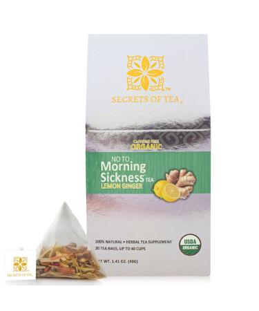 Secrets Of Tea Pregnancy Tea - Lemon and Ginger Nausea Tea- Certified USDA Organic - Caffeine Free Tea - Up to 40 Servings - 20 Count(1 Pack)