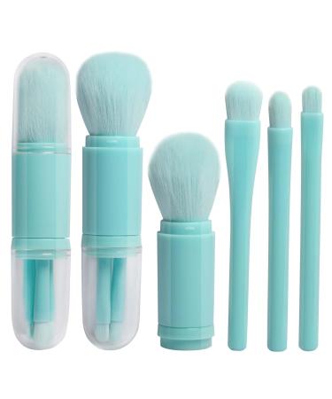Travel Makeup Brush Set 4 in 1 Retractable Brush Make up Set with Holder Portable Travel Makeup Brushes Powder Eyeshadow Multifunctional Face Small Make up Brush Set (Blue)