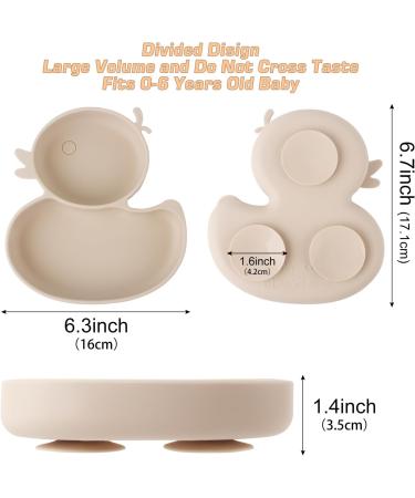Qshare Baby Silicone Suction Plate with Spoon and Fork - Non Slip Divided Weaning Plates for Toddler (Beige) - Buy Online on GoSupps.com