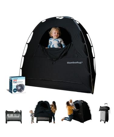 SlumberPod and Fan Combo 3.0, Portable Privacy Pod Blackout Canopy Crib Cover, Sleeping Space for Age 4 Months and Up, Pack n Play Blackout Cover, Baby Travel Crib Canopy (Black/Grey) Black/Grey with Fan 3.0