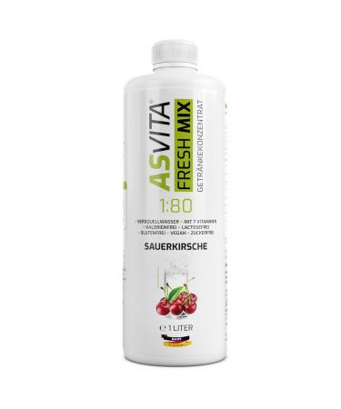 ASVITA Fresh Mix Beverage Concentrate - Sugar-Free Syrup in 26 Flavors (Sour Cherry) - 1 Liter Bottle | International Shipping Available - Buy Online on GoSupps.com