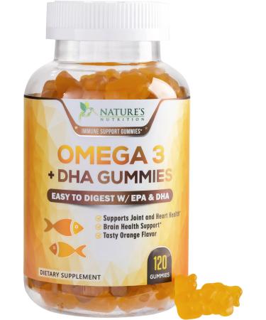 Omega 3 Fish Oil Gummies Tasty Natural Orange Flavor Extra Strength DHA & EPA - Natural Brain Support and Joints Support, Delicious Gummy Vitamin for Men & Women - 120 Gummies 120 Count (Pack of 1)