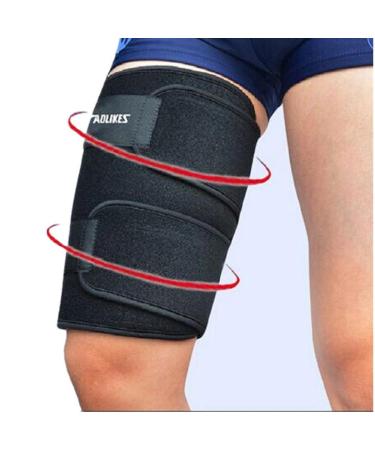Adjustable Thigh Wrap Compression Sleeves Thigh Support Hamstring Compression Wrap Black (1 Sleeve)