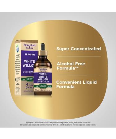 Piping Rock White Willow Bark Tincture 4 Fl Oz | Alcohol Free Vegetarian Non-GMO Gluten Free Liquid Extract for Pain Relief | International Shipping Available - Buy Online on GoSupps.com