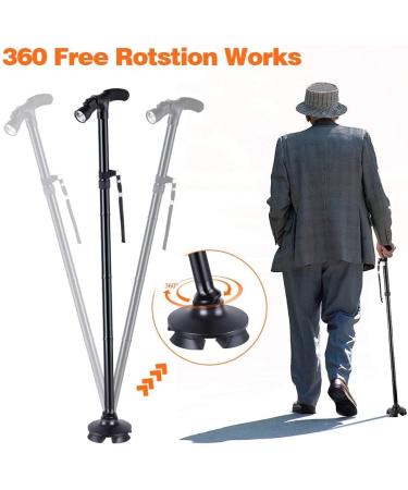 Led Light +Foldable Safety Walking Stick Folding Adjustable Aluminium Pole Cane Black - Buy Online on GoSupps.com