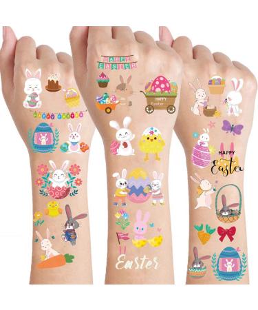 Easter Temporary Tattoos for Kids Women  Easter Bunny Egg Chick Baskets Cute Tattoos Stickers Waterproof Face Body Fake Tattoos for Easter Party Favor Decorations Supplies 10 Sheets