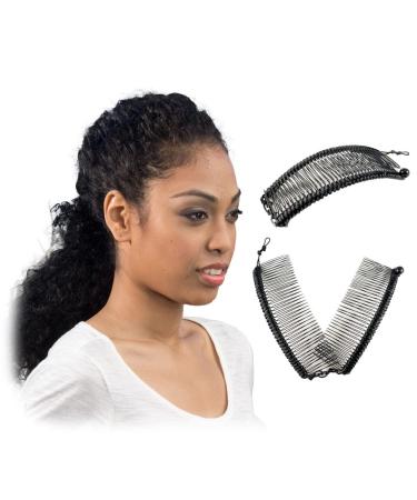 Banana Hair Clip for Thick Curly Hair - Stretch & Adjust  Comfy  Damage & Crease-Free All-Day Hold for Heavy Hair  Updo's in Seconds - Easy UpDo's  Fro-Hawks  Ponytails (Black Satin Cord w/Bead Closure) Large (Pack of 1)...